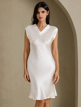 [Vit] SilkSilky-SE Cap Sleeve V Neck Nattlinne 003