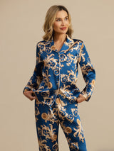 [Navy Drake] SilkSilky-SE Long Sleeve Lapel Collar Dam Pyjama 006