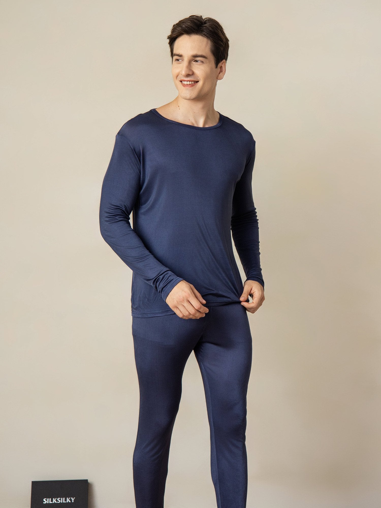 [Mörkblå] SilkSilky-SE Silke Mens Pajamas 002