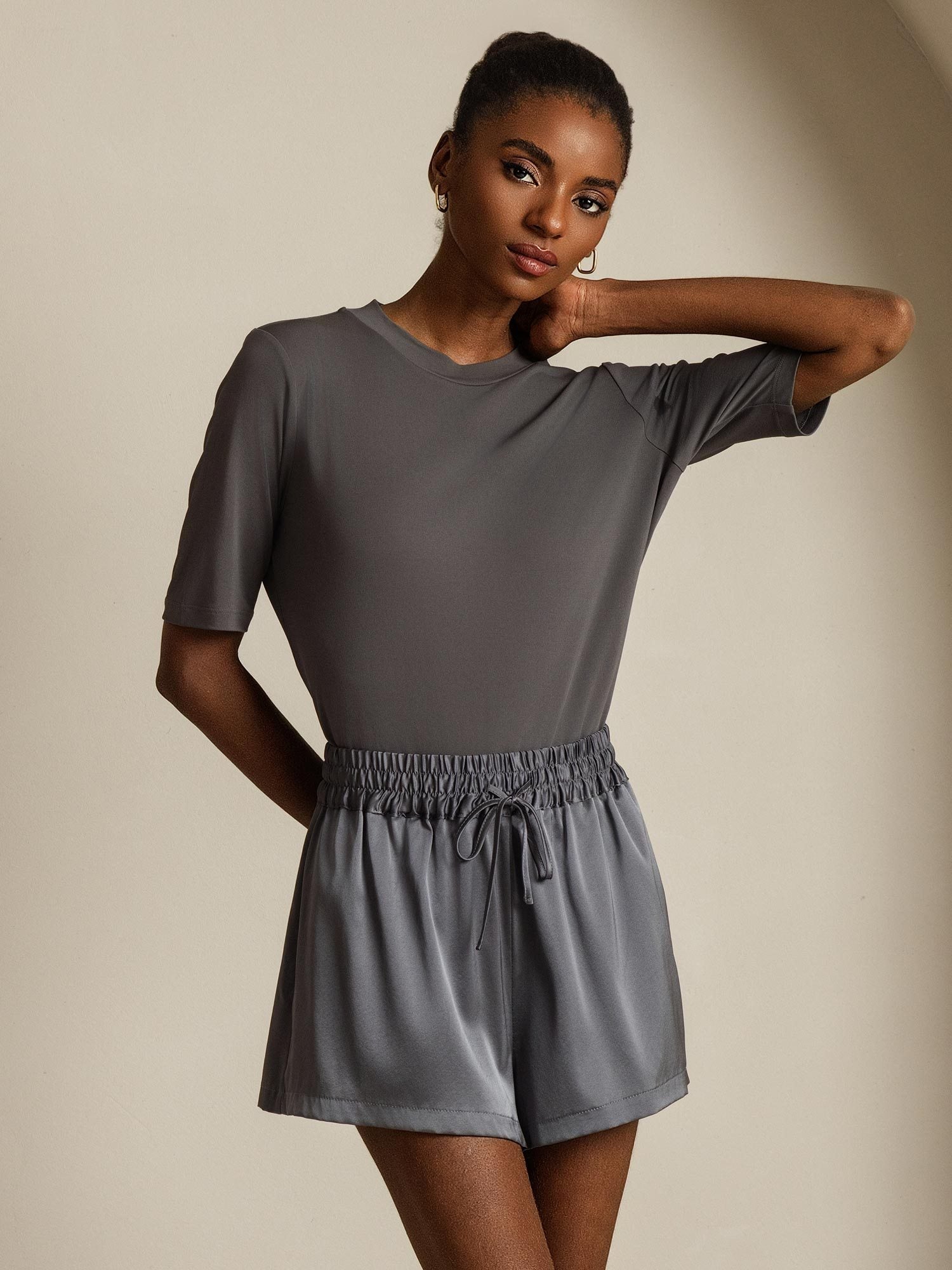 [Grå] SilkSilky-SE Rent Silke Womens T-Shirt 001