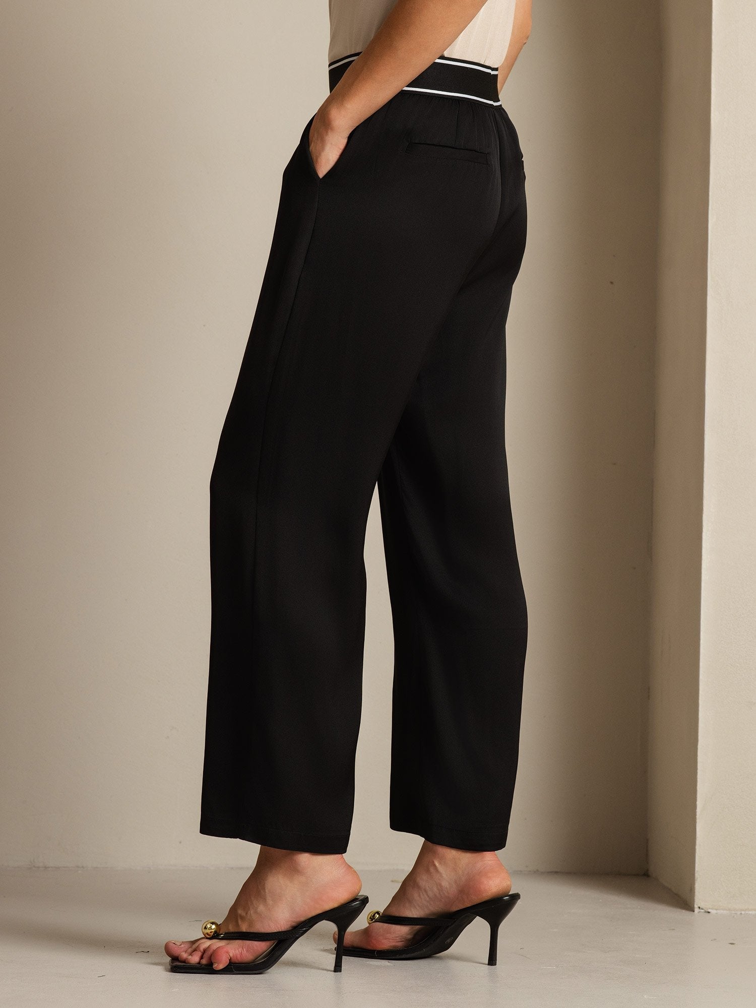 [Svart] SilkSilky-SE 22Momme Silke Womens Pants 003