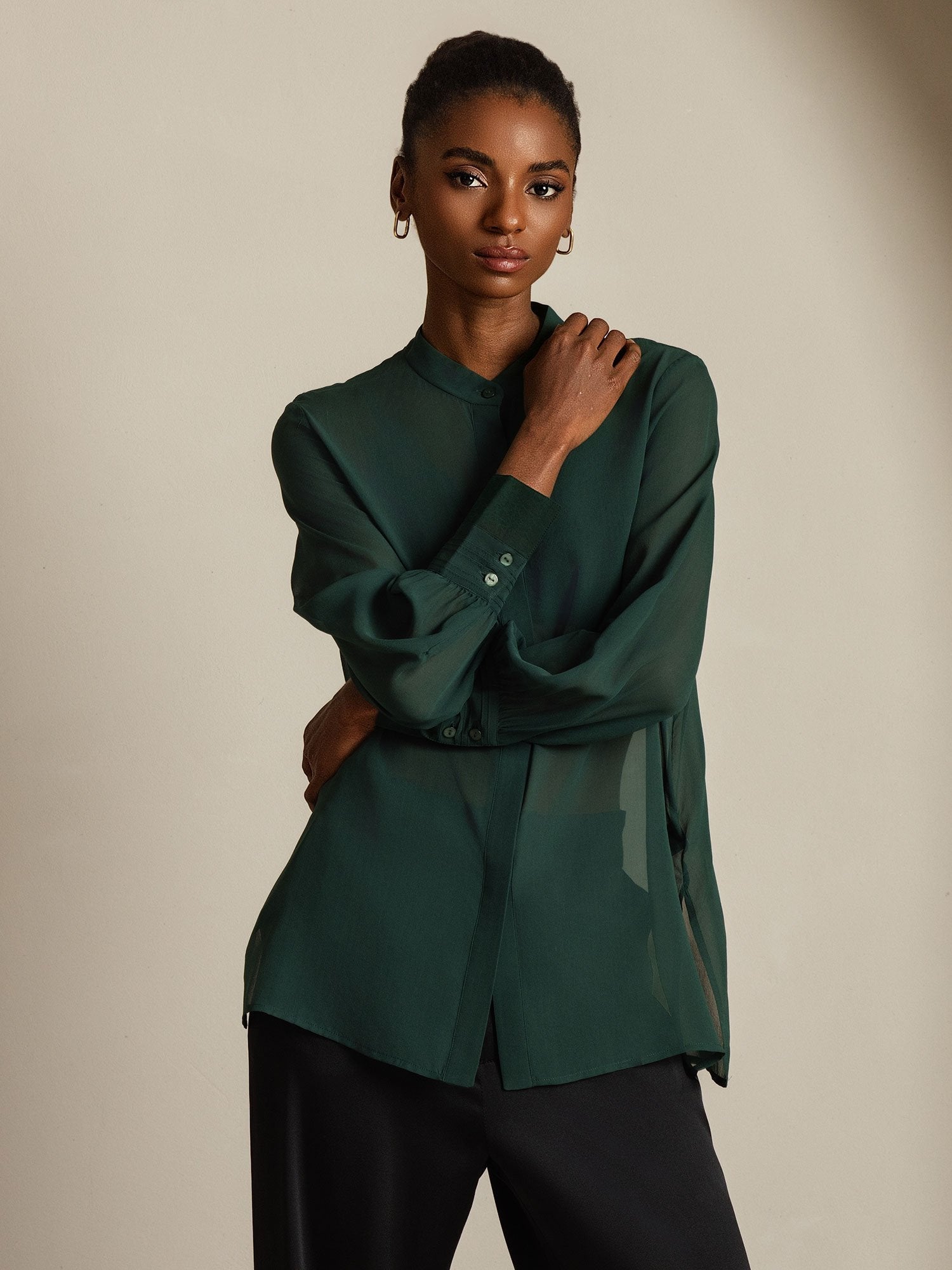 [Mörkgrön] SilkSilky-SE Rent Silke Womens Shirt 003