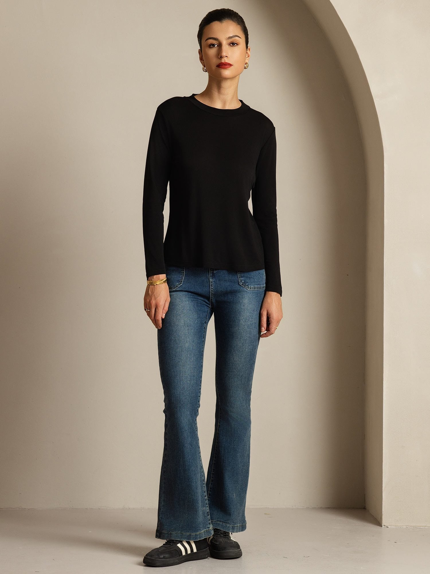 [Svart] SilkSilky-SE Rent Silke Womens T-Shirt 008,