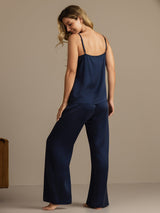 [Mörkblå] SilkSilky-SE 19Momme Spaghetti Rem Djup Rund Halsringning Camisole Set 002