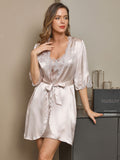 SilkSilky SE Rent Silke Hårärm Nightgown&Robe Set Beige 003