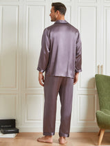 [Lila Grå] SilkSilky-SE Long Sleeve Lapel Collar Herr Pyjama 002