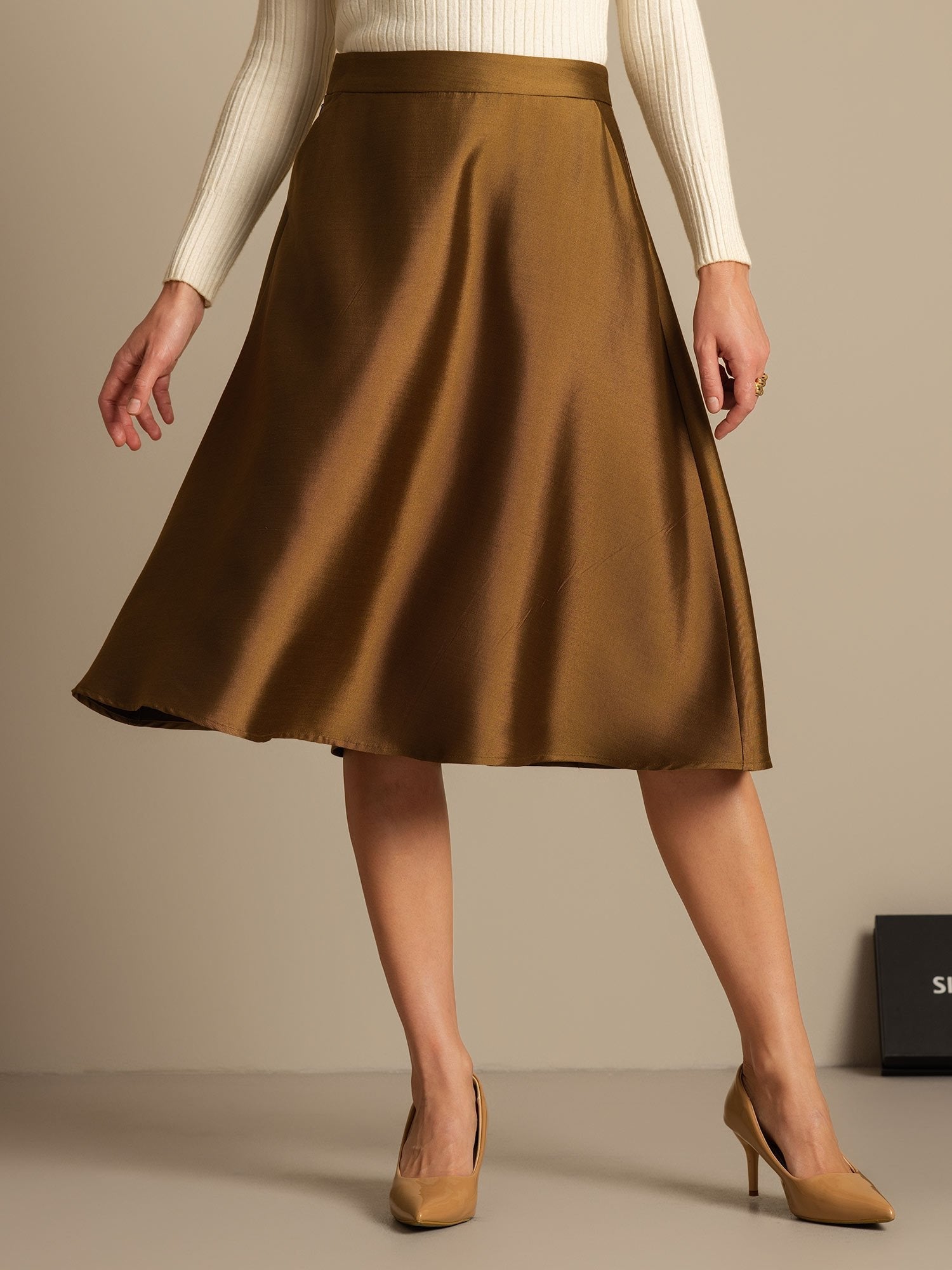 [Brons] SilkSilky-SE 32Momme Silk-Wool Blend Skirt 003,