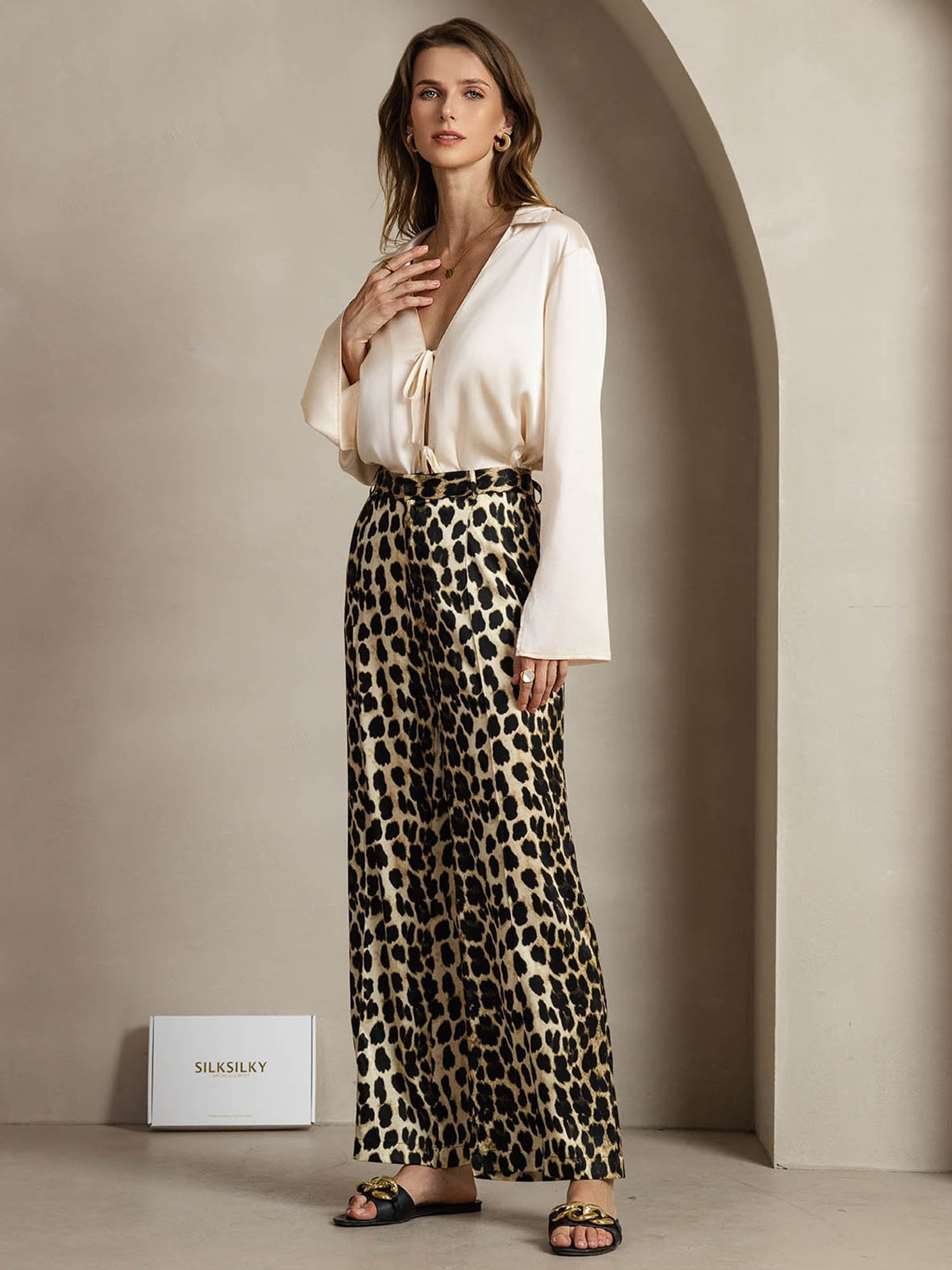 [Leopard] SilkSilky-SE 19Momme Silke Womens Pants 007