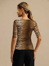 [Tiger] SilkSilky-SE Hårärm Djup Rund Halsringning Dam T-Shirt 002