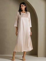 [Beige] SilkSilky-SE 3/4 Sleeve Round Neck Klänning 006