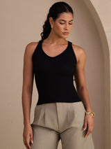 [Svart] SilkSilky-SE Sleeveless Deep V Neck Cami Toppar 001