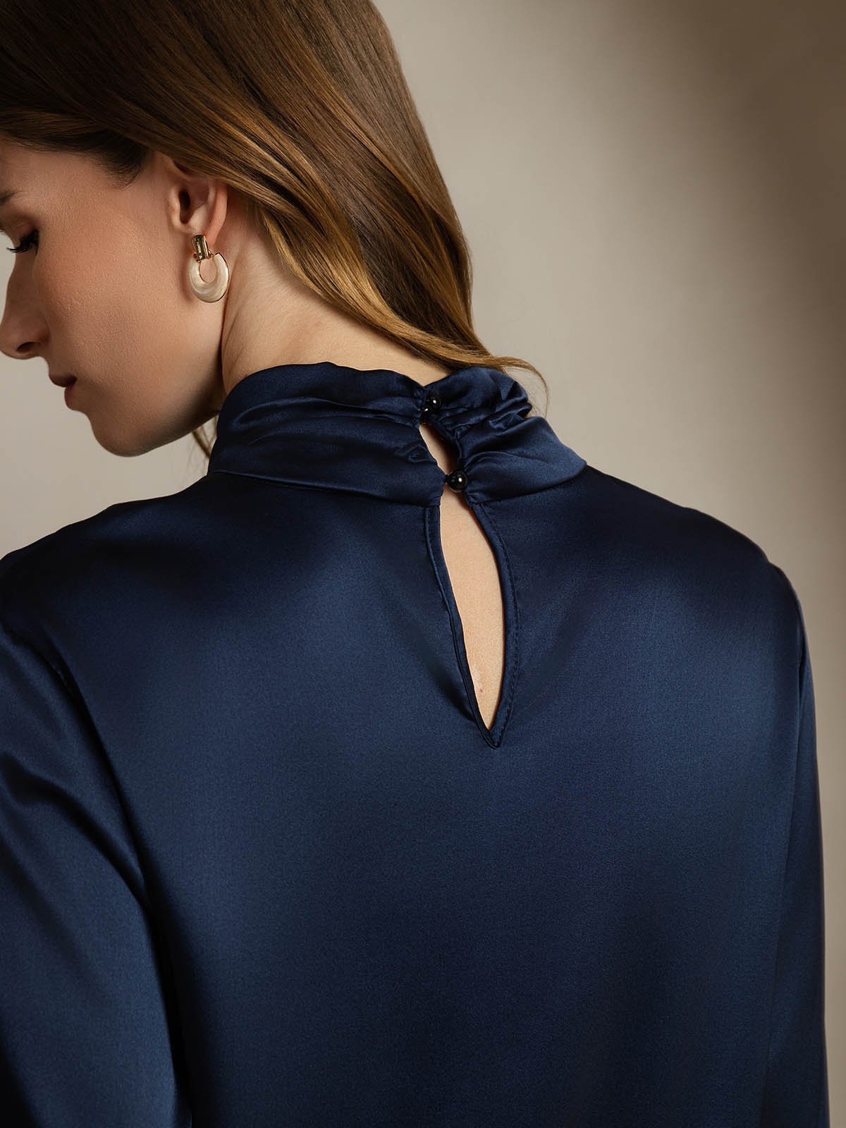 [Mörkblå] SilkSilky-SE 19Momme Silke Womens Shirt 004