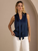 [Mörkblå] SilkSilky-SE Sleeveless Tie Neck Cami Toppar 003