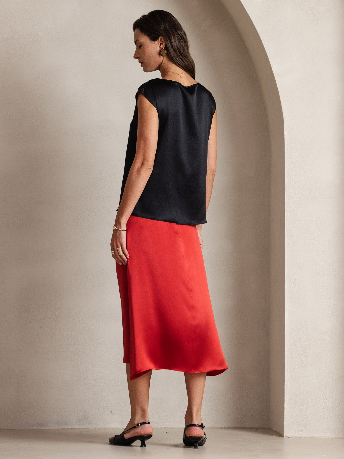 [Svart] SilkSilky-SE 19Momme Silke Womens T-Shirt 002