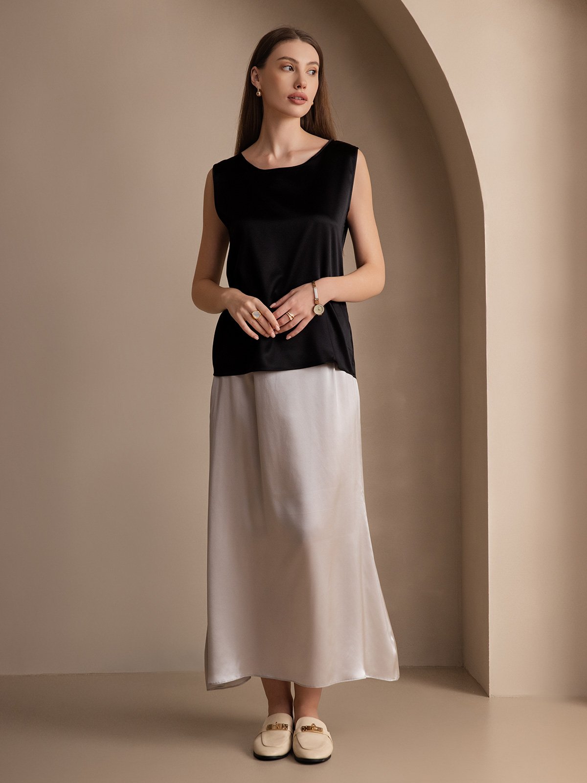 [Svart] SilkSilky-SE 19Momme Silke Camisoles 005