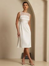 [Vit] SilkSilky-SE 19Momme Sleeveless Illusion Neck Klänning 001