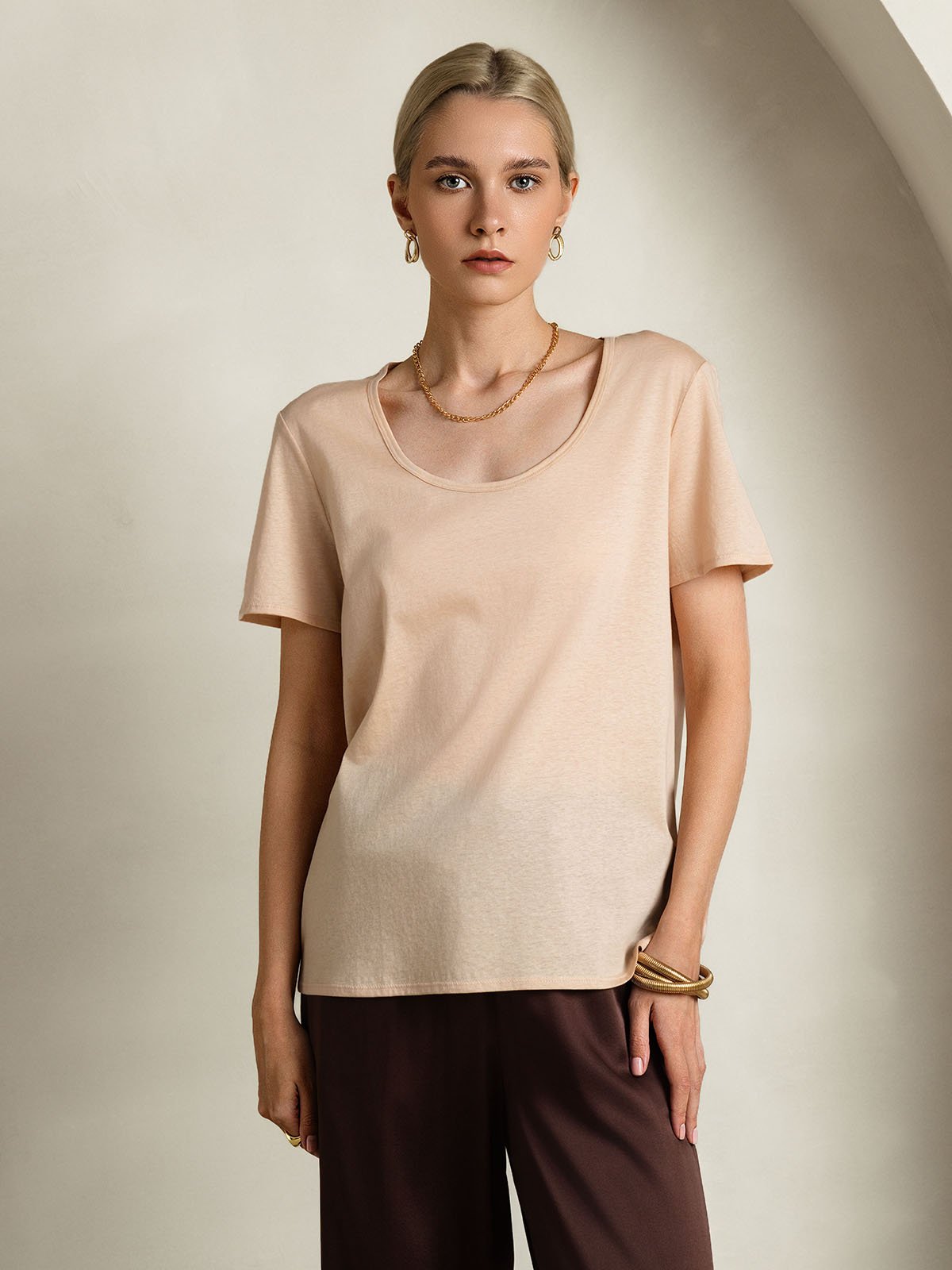 SilkSilky-SE Silke Kort Ärm Womens T-Shirt Beige 001