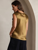 [Brun] SilkSilky-SE Cap Sleeve Round Neck Dam T-Shirt 002