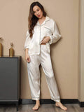 SilkSilky SE Rent Silke Lång Ärm Slag Dam Pyjama Vit 003