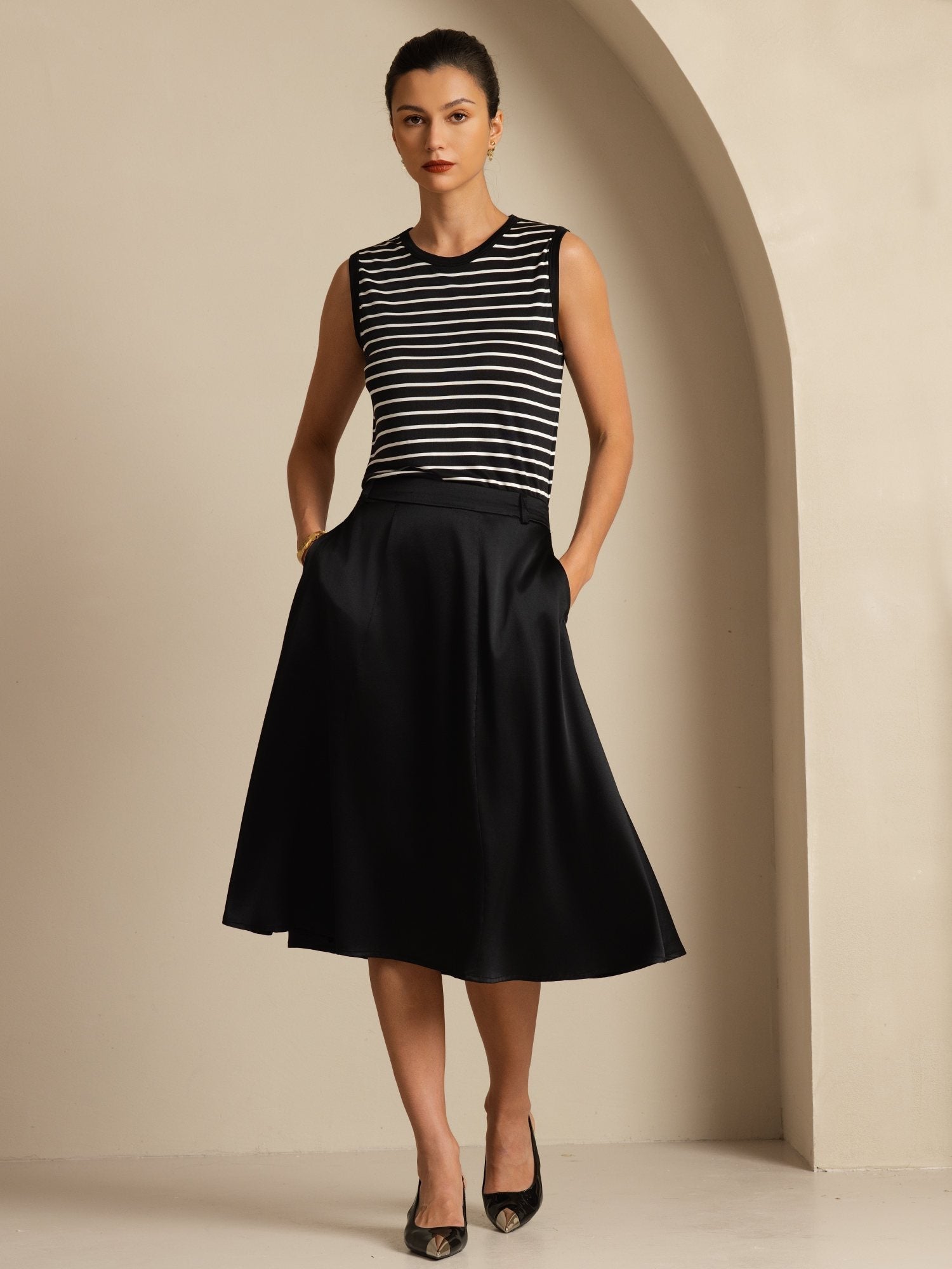 [Svart] SilkSilky-SE 19Momme Silke Skirt 001