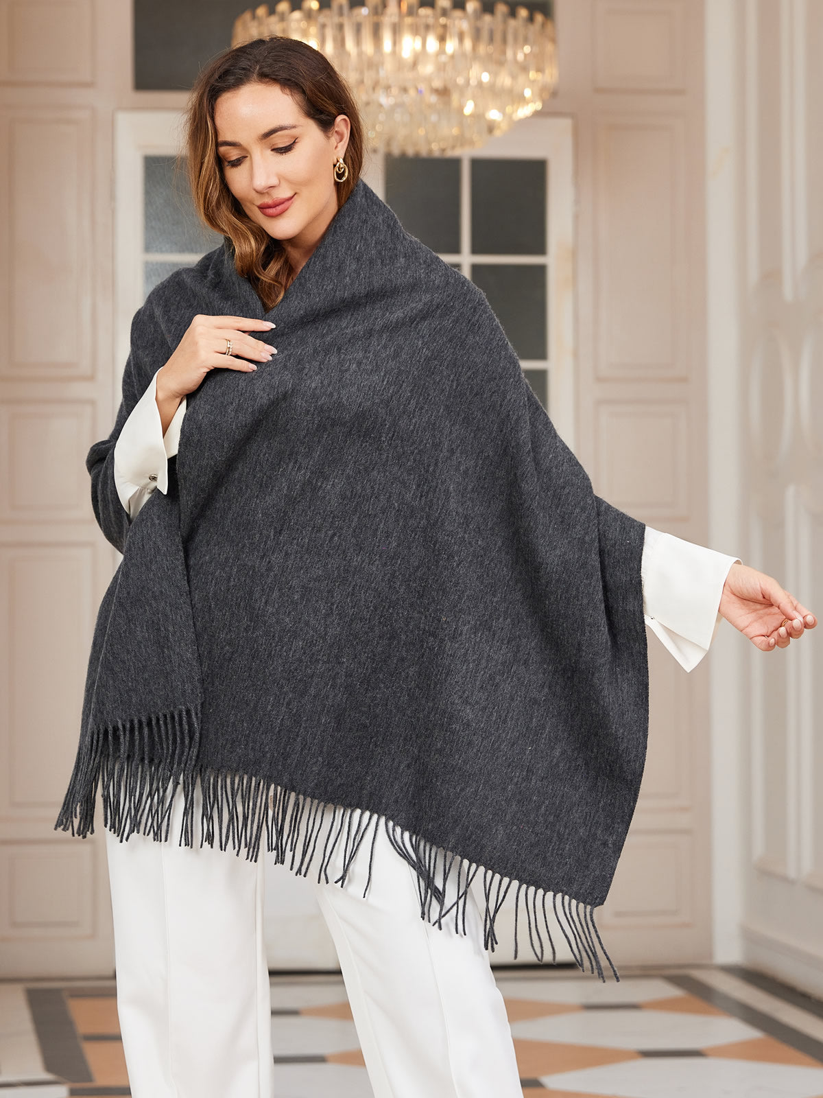 [Mörkgrå] SilkSilky-SE Ull Scarf 001