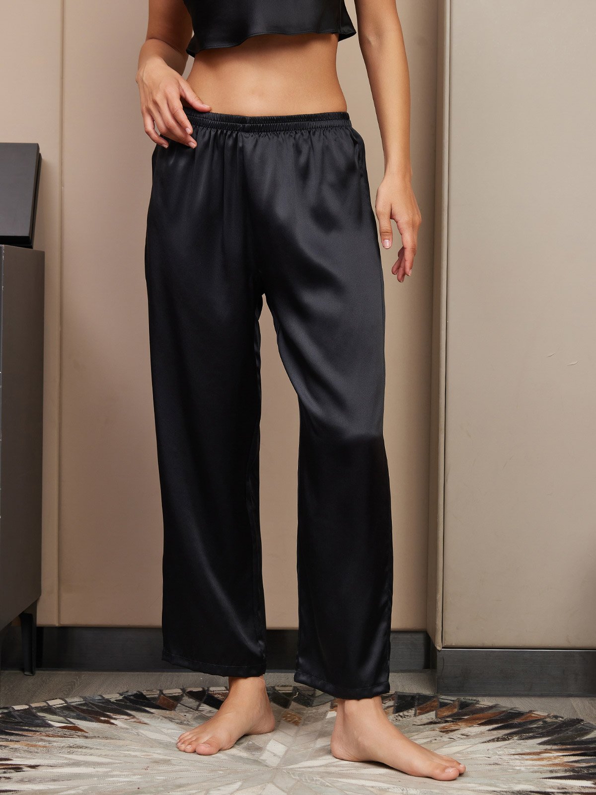 [Svart] SilkSilky-SE Rent Silke Womens Sleep Bottoms 003