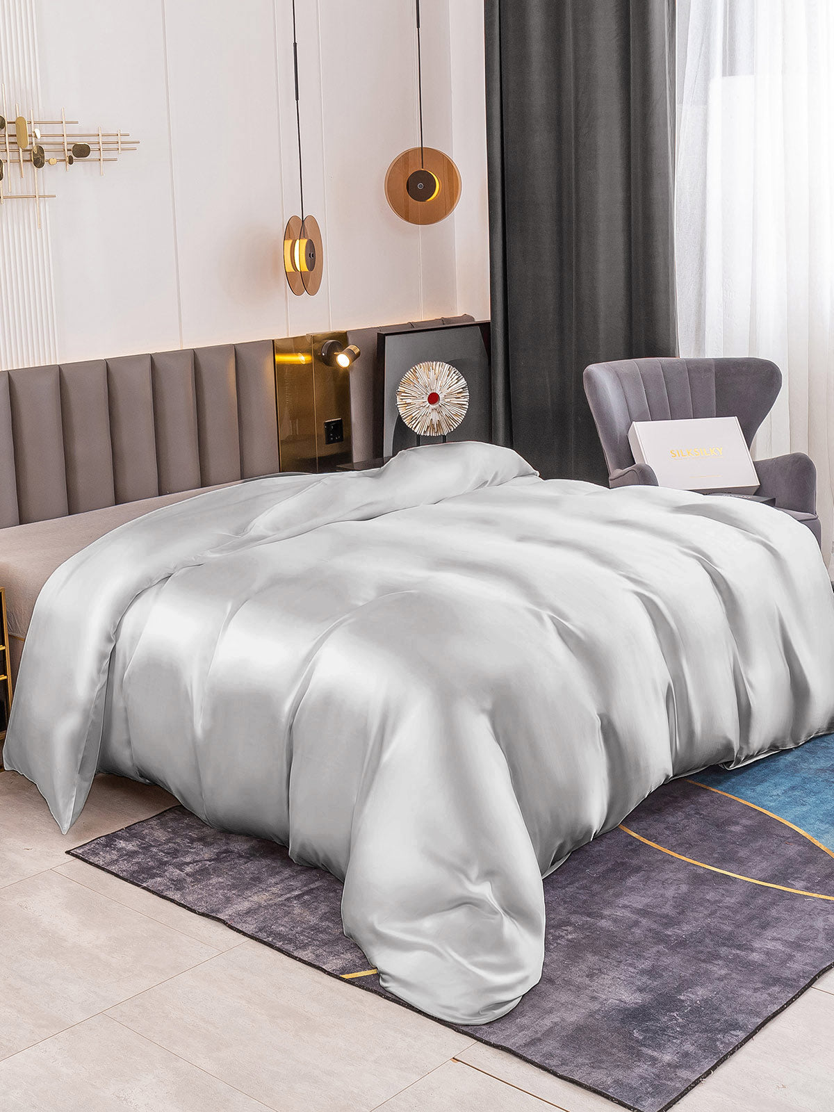 SilkSilky SE 19Momme Rent Silke Duvet Cover Silver 001