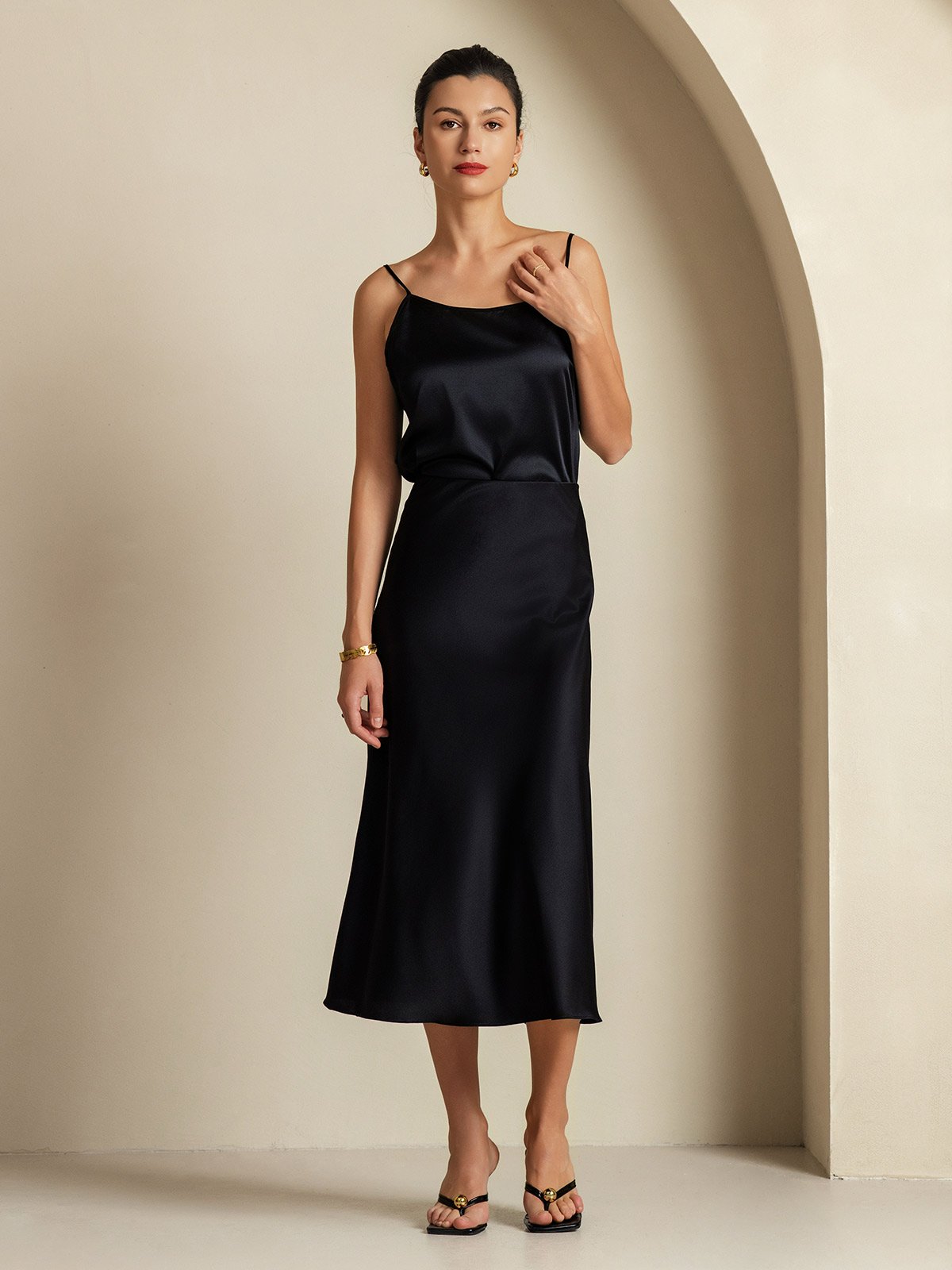 [Svart] SilkSilky-SE 19Momme Rent Silke Womens Outfit Sets 006,