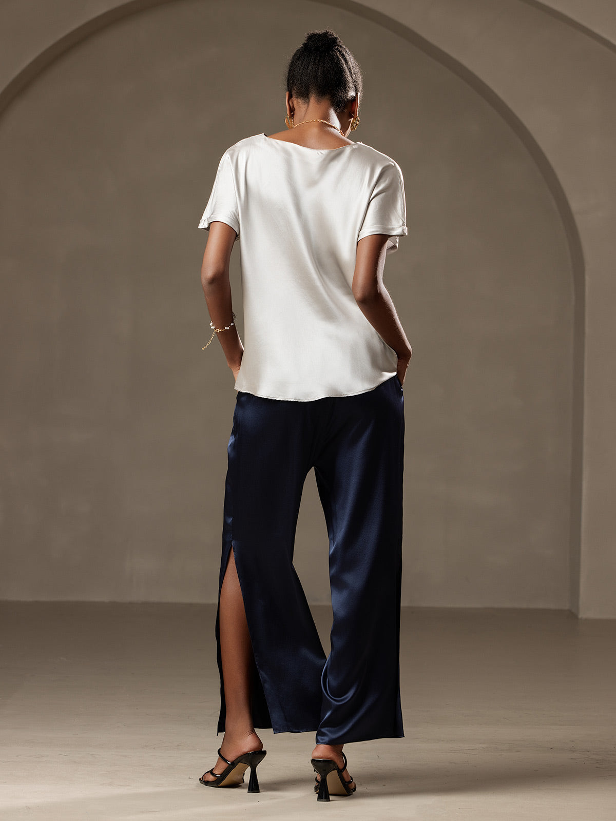 [Ljusgrå] SilkSilky-SE 19Momme Silke Womens T-Shirt 002