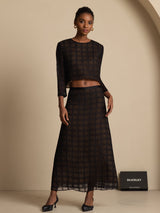 [Svart] SilkSilky-SE Rent Silke Lång Ärm Rund Halsringning Women''s Outfit Sets 003