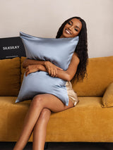 [Gråblå] SilkSilky-SE 22Momme Rent Silke Pillowcase 007