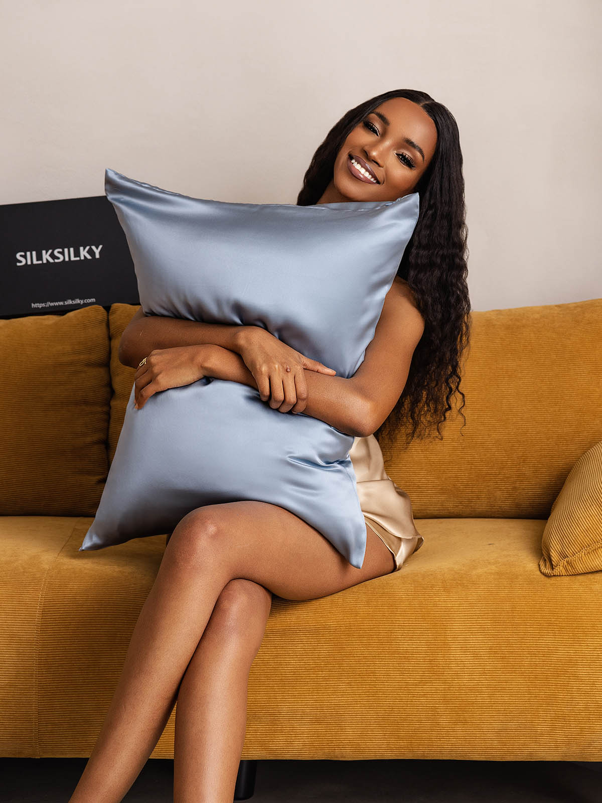 [Gråblå] SilkSilky-SE 22Momme Rent Silke Pillowcase 006