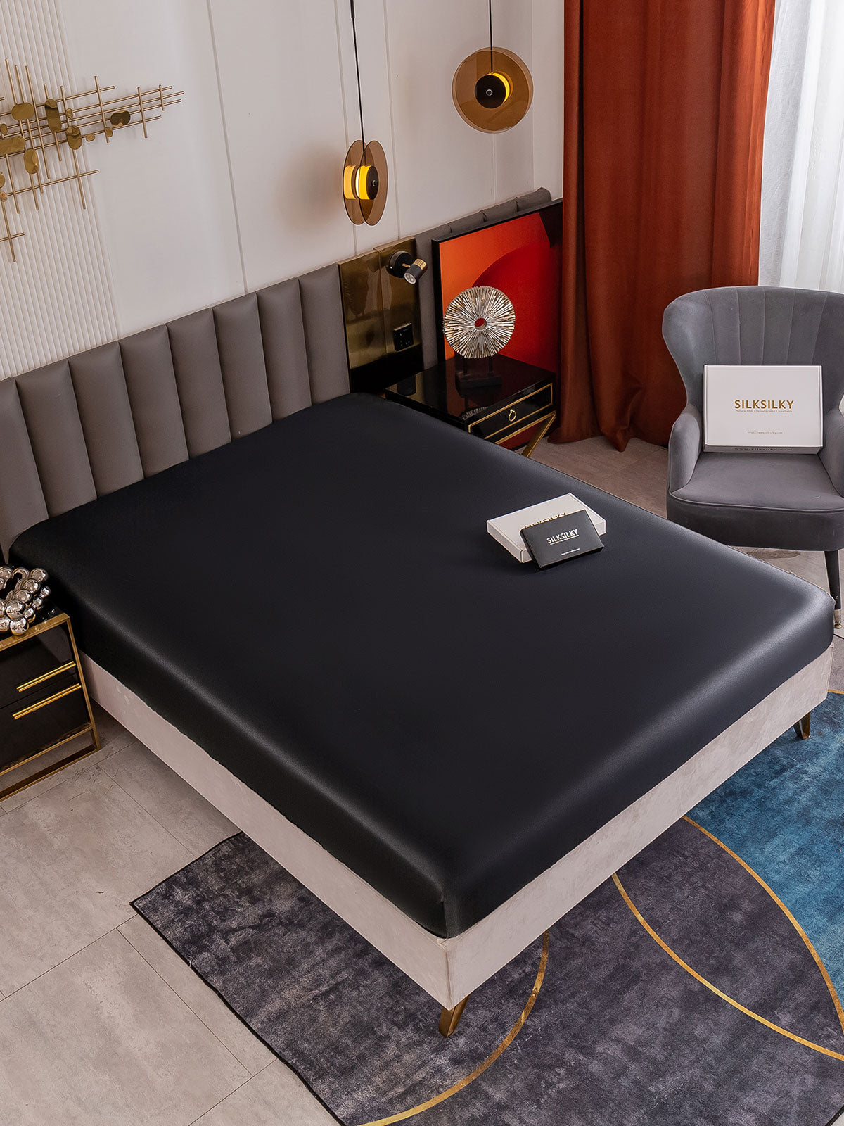 [Svart] SilkSilky-SE 22Momme Rent Silke Sheet 002,