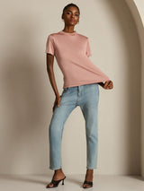 [Rosa] SilkSilky-SE 100% Silk Jersey Short Sleeve Mock Neck Dam T-Shirt 004