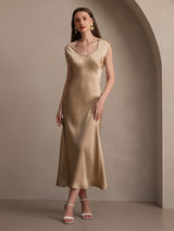 [Champagne] SilkSilky-SE Kappärm Scoop Neck Klänning 007