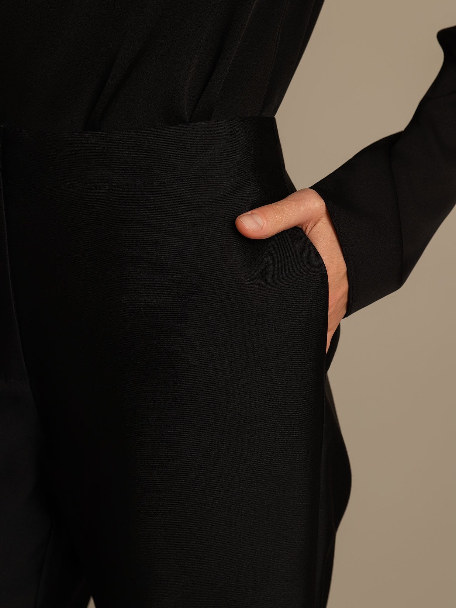 [Svart] SilkSilky-SE 32Momme Silk-Wool Blend Womens Pants 004,