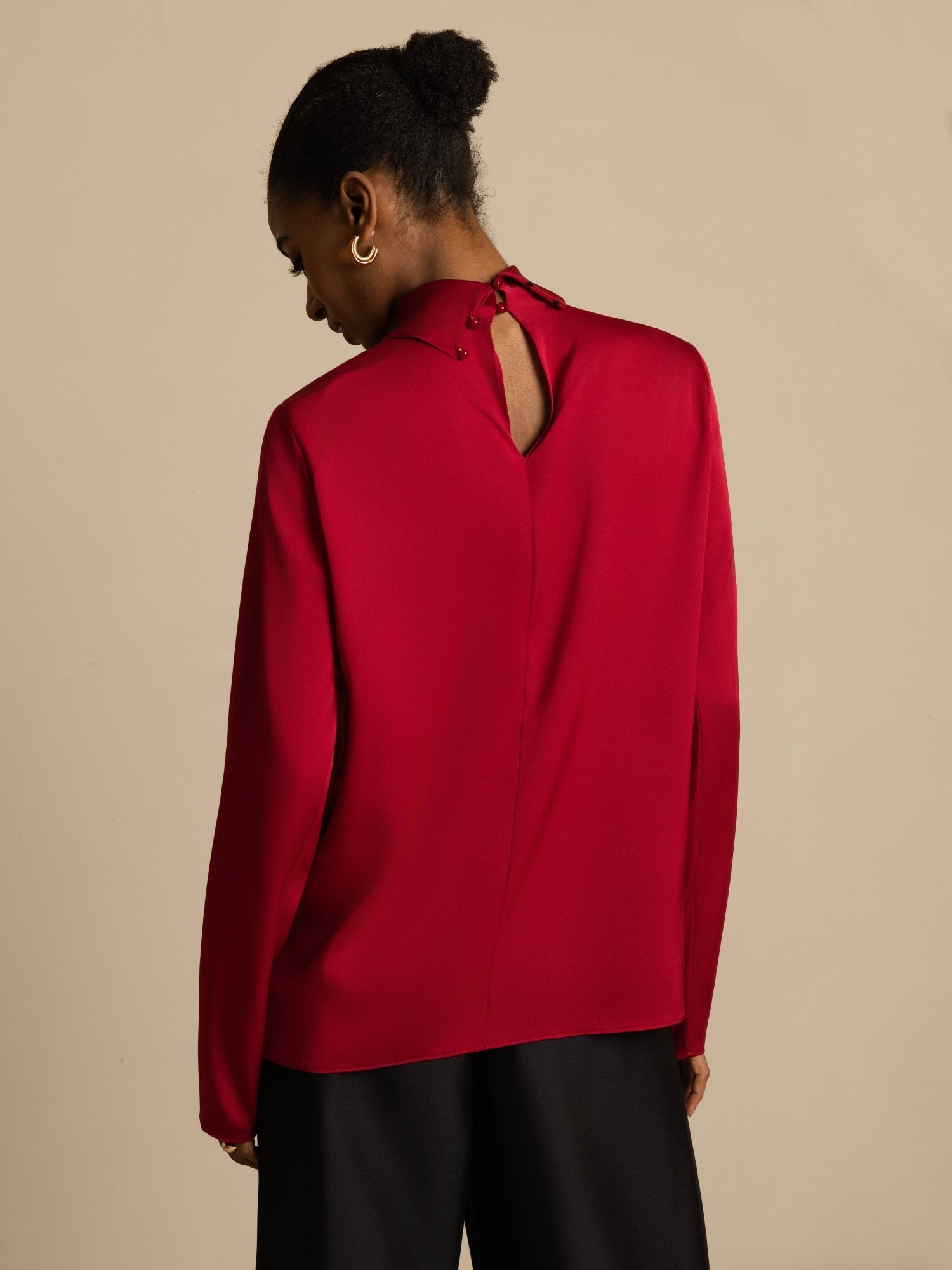 [Vin] SilkSilky-SE 19Momme Silke Lång Ärm Polotröja Dam T-Shirt 003