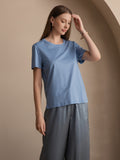 SilkSilky SE Silke Stickad Kort Ärm Womens T Shirt Blå 003