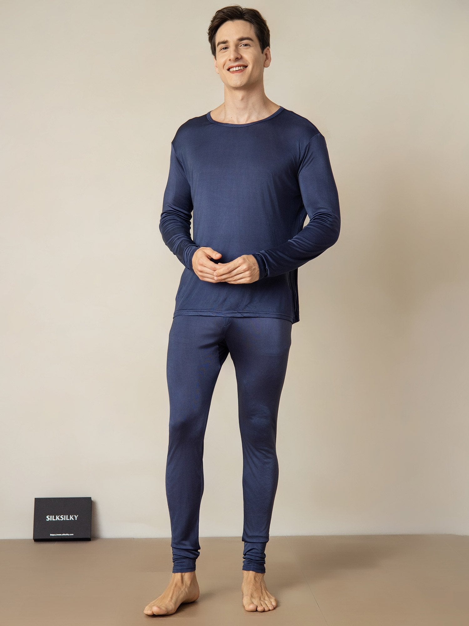 [Mörkblå] SilkSilky-SE Silke Mens Pajamas 001