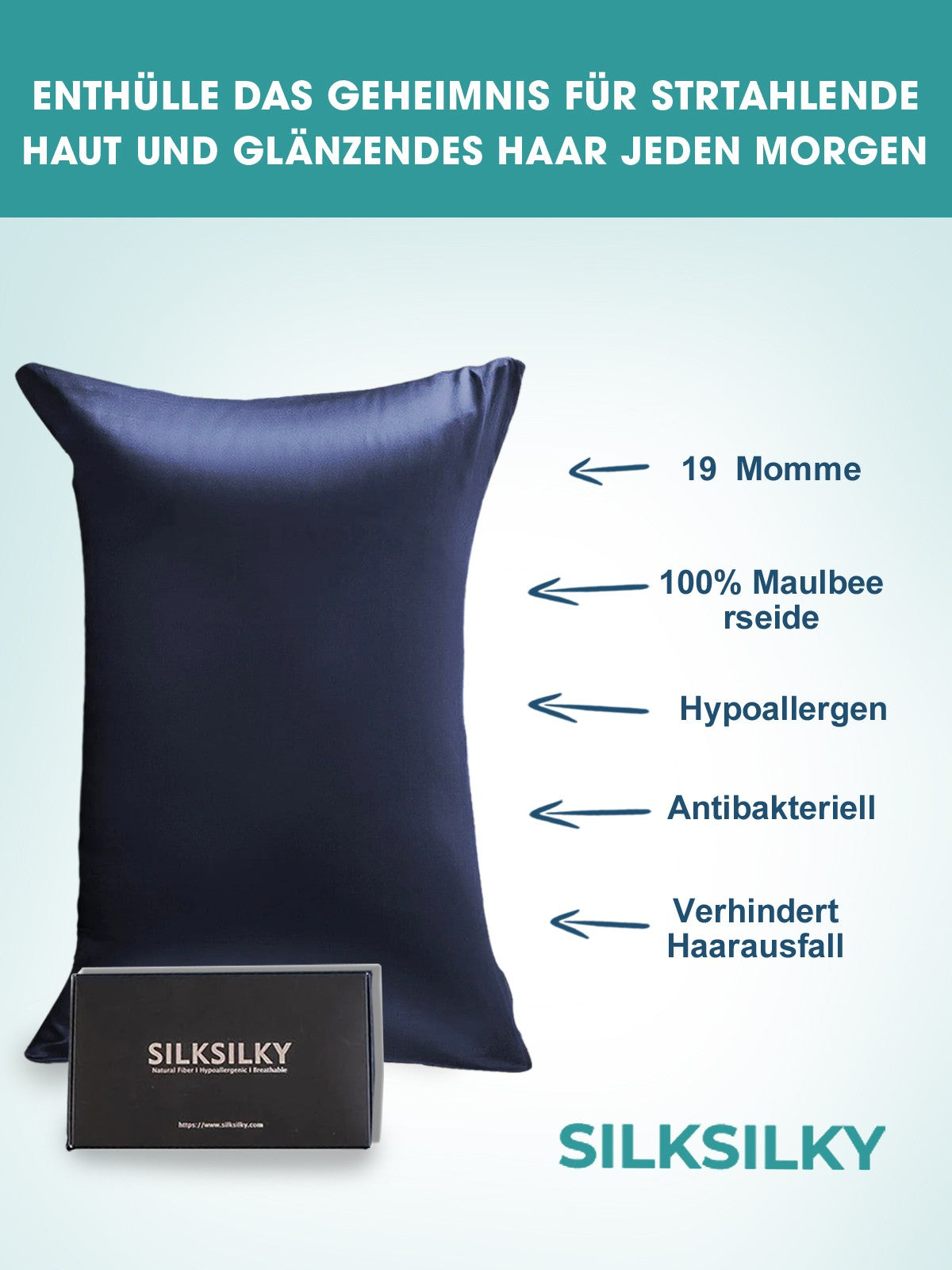 [Mörkblå] SilkSilky-SE 19Momme Rent Silke Pillowcase 002