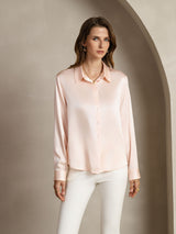 [Ljusrosa] SilkSilky-SE Long Sleeve Lapel Collar Damskjorta 001