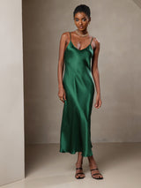 [Grön] SilkSilky-SE Spaghetti Strap V Neck Klänning 001