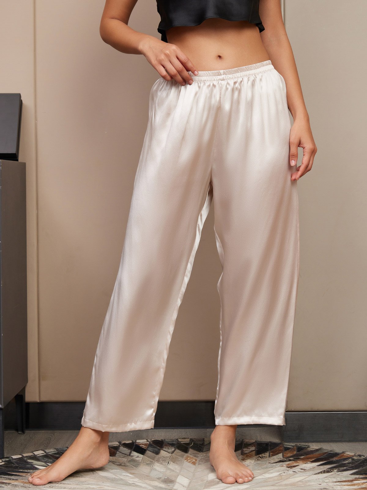 [Ljusbeige] SilkSilky-SE Rent Silke Womens Sleep Bottoms 001