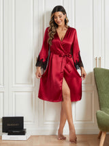 [Mörkröd] SilkSilky-SE Rent Silke 3/4 Ärm Womens Robe 005
