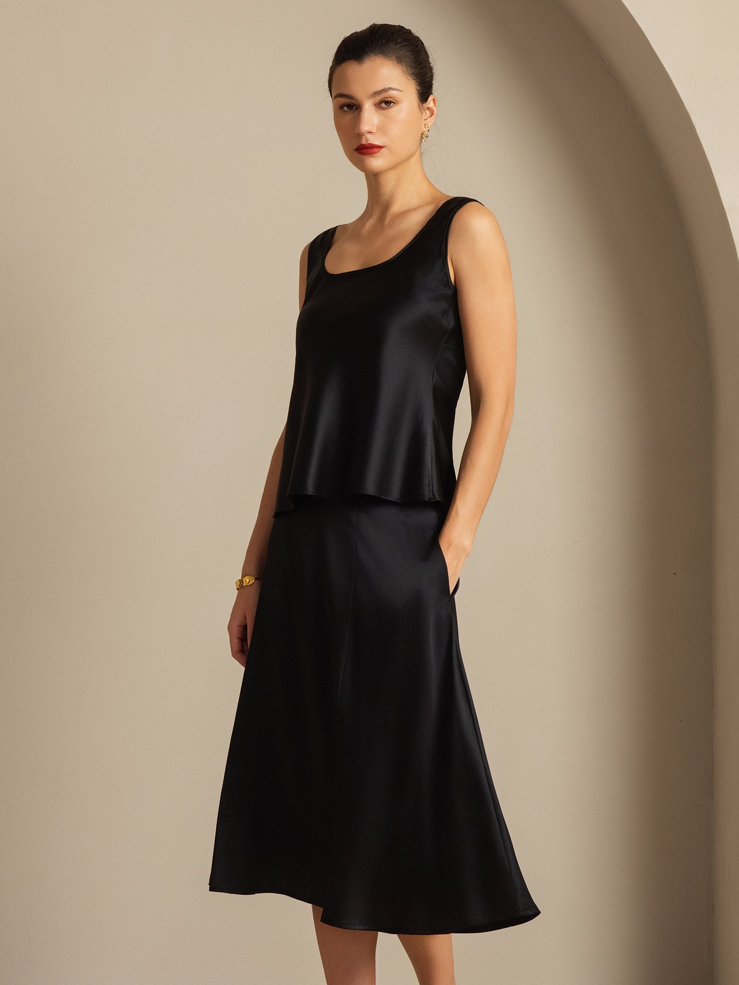 [Svart] SilkSilky-SE 19Momme Silke Camisoles 004,