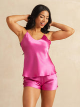 [Rosröd] SilkSilky-SE Spaghetti Rem V Ringning Camisole Set 003