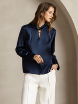 [Mörkblå] SilkSilky-SE 19Momme Silke Womens Shirt 006