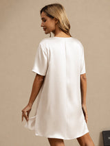 [Vit] SilkSilky-SE Half Sleeve V Neck Nattlinne 002