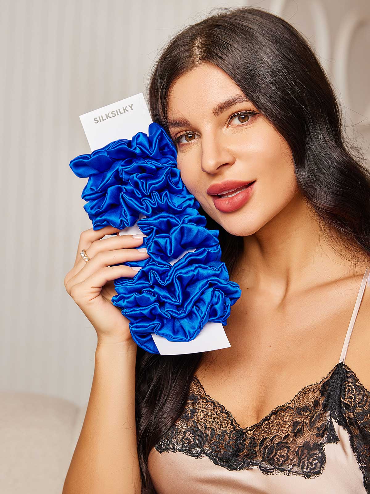[Blå] SilkSilky-SE 19Momme Rent Silke Scrunchie 001
