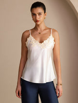 [Vit] SilkSilky-SE Spaghetti Strap V Neck Cami Toppar 001